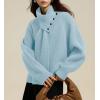 imagechouyatou Womens Casual V Neck Pullover Sweaters Ribbed Knit Slouchy Jumper Tops with Removable ScarfLight Blue