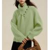 imagechouyatou Womens Casual V Neck Pullover Sweaters Ribbed Knit Slouchy Jumper Tops with Removable ScarfLight Green