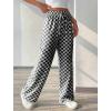 imagechouyatou Womens Checkered Wide Leg Business Casual Pants Plaid Drawstring Elastic Waist Palazzo PantsBlack