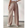 imagechouyatou Womens Checkered Wide Leg Business Casual Pants Plaid Drawstring Elastic Waist Palazzo PantsBrown