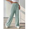 imagechouyatou Womens Checkered Wide Leg Business Casual Pants Plaid Drawstring Elastic Waist Palazzo PantsGreen