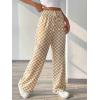 imagechouyatou Womens Checkered Wide Leg Business Casual Pants Plaid Drawstring Elastic Waist Palazzo PantsKhaki