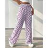 imagechouyatou Womens Checkered Wide Leg Business Casual Pants Plaid Drawstring Elastic Waist Palazzo PantsPurple