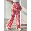imagechouyatou Womens Checkered Wide Leg Business Casual Pants Plaid Drawstring Elastic Waist Palazzo PantsRed