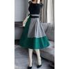 imagechouyatou Womens Color Block Faux Suede Leather ALine Midi Long Skirt Sexy High Waisted Skater SkirtGreen