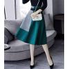 imagechouyatou Womens Color Block Faux Suede Leather ALine Midi Long Skirt Sexy High Waisted Skater SkirtGreen