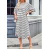 imagechouyatou Womens Contrast Color Striped TShirt Dress Casual Loose Short Sleeve Midi Long Beach DressBlack