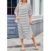 imagechouyatou Womens Contrast Color Striped TShirt Dress Casual Loose Short Sleeve Midi Long Beach DressBlack