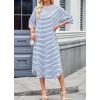 imagechouyatou Womens Contrast Color Striped TShirt Dress Casual Loose Short Sleeve Midi Long Beach DressBlue