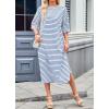 imagechouyatou Womens Contrast Color Striped TShirt Dress Casual Loose Short Sleeve Midi Long Beach DressBlue