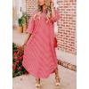 imagechouyatou Womens Contrast Color Striped TShirt Dress Casual Loose Short Sleeve Midi Long Beach DressRed