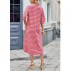 imagechouyatou Womens Contrast Color Striped TShirt Dress Casual Loose Short Sleeve Midi Long Beach DressRed