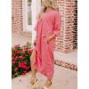 imagechouyatou Womens Contrast Color Striped TShirt Dress Casual Loose Short Sleeve Midi Long Beach DressRed