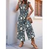 imagechouyatou Womens Cute Daisy Floral Wide Leg Baggy Jumpsuit Rompers Cap Short Sleeve Loose Comfy Overalls PantsDark Gray
