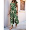 imagechouyatou Womens Cute Daisy Floral Wide Leg Baggy Jumpsuit Rompers Cap Short Sleeve Loose Comfy Overalls PantsGreen