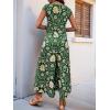 imagechouyatou Womens Cute Daisy Floral Wide Leg Baggy Jumpsuit Rompers Cap Short Sleeve Loose Comfy Overalls PantsGreen