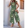 imagechouyatou Womens Cute Daisy Floral Wide Leg Baggy Jumpsuit Rompers Cap Short Sleeve Loose Comfy Overalls PantsGreen