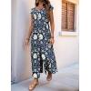 imagechouyatou Womens Cute Daisy Floral Wide Leg Baggy Jumpsuit Rompers Cap Short Sleeve Loose Comfy Overalls PantsNavy