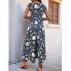 imagechouyatou Womens Cute Daisy Floral Wide Leg Baggy Jumpsuit Rompers Cap Short Sleeve Loose Comfy Overalls PantsNavy