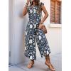 imagechouyatou Womens Cute Daisy Floral Wide Leg Baggy Jumpsuit Rompers Cap Short Sleeve Loose Comfy Overalls PantsNavy