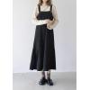 imagechouyatou Womens Cute Ruffle Corduroy Pinafore Overall Dress Pleated Flared Mid Long Bib Jumper DressBlack