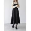 imagechouyatou Womens Cute Ruffle Corduroy Pinafore Overall Dress Pleated Flared Mid Long Bib Jumper DressBlack