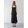 imagechouyatou Womens Cute Ruffle Corduroy Pinafore Overall Dress Pleated Flared Mid Long Bib Jumper DressBlack