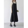 imagechouyatou Womens Cute Ruffle Corduroy Pinafore Overall Dress Pleated Flared Mid Long Bib Jumper DressBlack