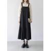 imagechouyatou Womens Cute Ruffle Corduroy Pinafore Overall Dress Pleated Flared Mid Long Bib Jumper DressBlack
