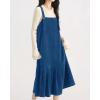 imagechouyatou Womens Cute Ruffle Corduroy Pinafore Overall Dress Pleated Flared Mid Long Bib Jumper DressBlue