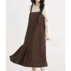 imagechouyatou Womens Cute Ruffle Corduroy Pinafore Overall Dress Pleated Flared Mid Long Bib Jumper DressDark Brown