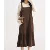 imagechouyatou Womens Cute Ruffle Corduroy Pinafore Overall Dress Pleated Flared Mid Long Bib Jumper DressDark Brown