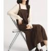 imagechouyatou Womens Cute Ruffle Corduroy Pinafore Overall Dress Pleated Flared Mid Long Bib Jumper DressDark Brown