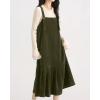 imagechouyatou Womens Cute Ruffle Corduroy Pinafore Overall Dress Pleated Flared Mid Long Bib Jumper DressGreen