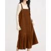 imagechouyatou Womens Cute Ruffle Corduroy Pinafore Overall Dress Pleated Flared Mid Long Bib Jumper DressLight Brown