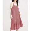 imagechouyatou Womens Cute Ruffle Corduroy Pinafore Overall Dress Pleated Flared Mid Long Bib Jumper DressPink