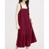 imagechouyatou Womens Cute Ruffle Corduroy Pinafore Overall Dress Pleated Flared Mid Long Bib Jumper DressRed