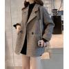 imagechouyatou Womens Double Breasted Herringbone Wool Blazer Jacket Notched Lapel Work Casual Wool Blend Pea Coat OvercoatBrown
