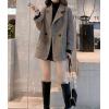 imagechouyatou Womens Double Breasted Herringbone Wool Blazer Jacket Notched Lapel Work Casual Wool Blend Pea Coat OvercoatBrown