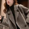 imagechouyatou Womens Double Breasted Herringbone Wool Blazer Jacket Notched Lapel Work Casual Wool Blend Pea Coat OvercoatBrown