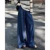 imagechouyatou Womens Elastic High Waisted Wide Leg Jeans Baggy Boyfriend Flare Trendy Long Denim PantsDark Blue