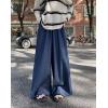 imagechouyatou Womens Elastic High Waisted Wide Leg Jeans Baggy Boyfriend Flare Trendy Long Denim PantsDark Blue