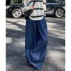 imagechouyatou Womens Elastic High Waisted Wide Leg Jeans Baggy Boyfriend Flare Trendy Long Denim PantsDark Blue