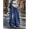 imagechouyatou Womens Elastic High Waisted Wide Leg Jeans Baggy Boyfriend Flare Trendy Long Denim PantsDark Blue