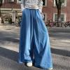imagechouyatou Womens Elastic High Waisted Wide Leg Jeans Baggy Boyfriend Flare Trendy Long Denim PantsLight Blue