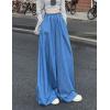 imagechouyatou Womens Elastic High Waisted Wide Leg Jeans Baggy Boyfriend Flare Trendy Long Denim PantsLight Blue
