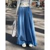 imagechouyatou Womens Elastic High Waisted Wide Leg Jeans Baggy Boyfriend Flare Trendy Long Denim PantsLight Blue
