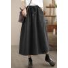 imagechouyatou Womens Elastic Waist Pleated Wool Skirt ALine Wool Blend Midi Long Skirt with PocketsGray