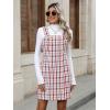imagechouyatou Womens Elegant A Line Tweed Wool Overall Dress Sleeveless Plaid Mini Short Overall Tank DressRed