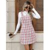imagechouyatou Womens Elegant A Line Tweed Wool Overall Dress Sleeveless Plaid Mini Short Overall Tank DressRed
